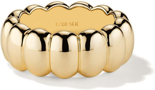 NOKMIT 14K Gold Filled Chunky Statement Rings for Women Cute Puffy Dome Croissant Thumb Band Non Tarnish Comfort Fit Size 5-10