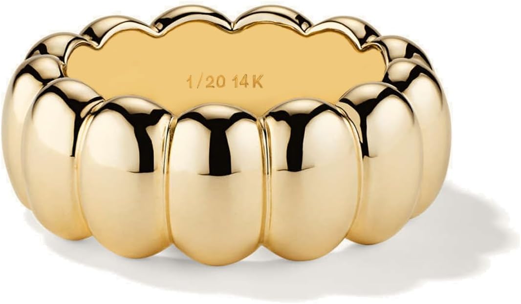 NOKMIT 14K Gold Filled Chunky Statement Rings for Women Cute Puffy Dome Croissant Thumb Band Non Tarnish Comfort Fit Size 5-10
