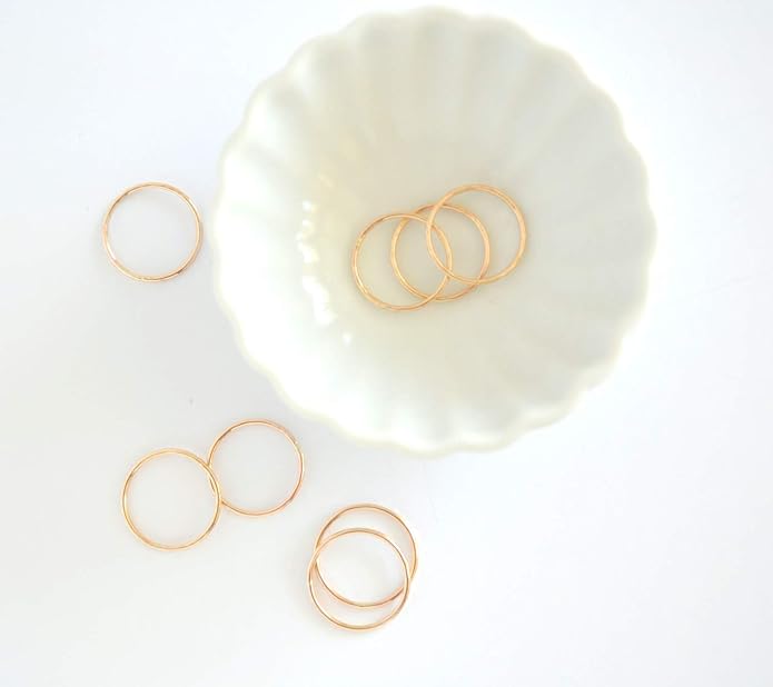 Ellie J Maui Hammered Ring, 1mm Thin Stacking Rings, Minimalist Rings for Women, 14K Gold Filled Rings for Teen Girls Midi Knuckle Pinky Finger Jewerly (Size 3-11)