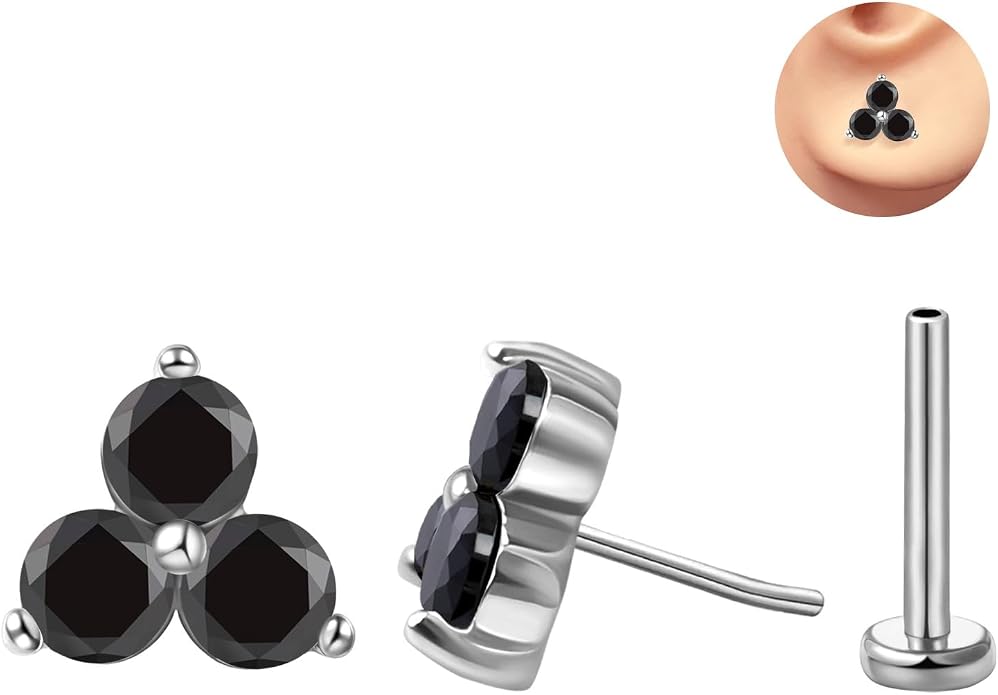 FANSING Cartilage Earring Tragus Stud Trio CZ Stone Flat Back Earring for Helix Conch Threadless Push Pin Labret Stud