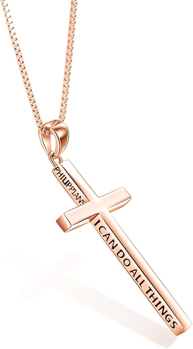 POPLYKE Cross Necklace 925 Sterling Silver Philippians 4:13 I Can Do All The Things Inspirational Necklace Gifts for Women Men 20+2''