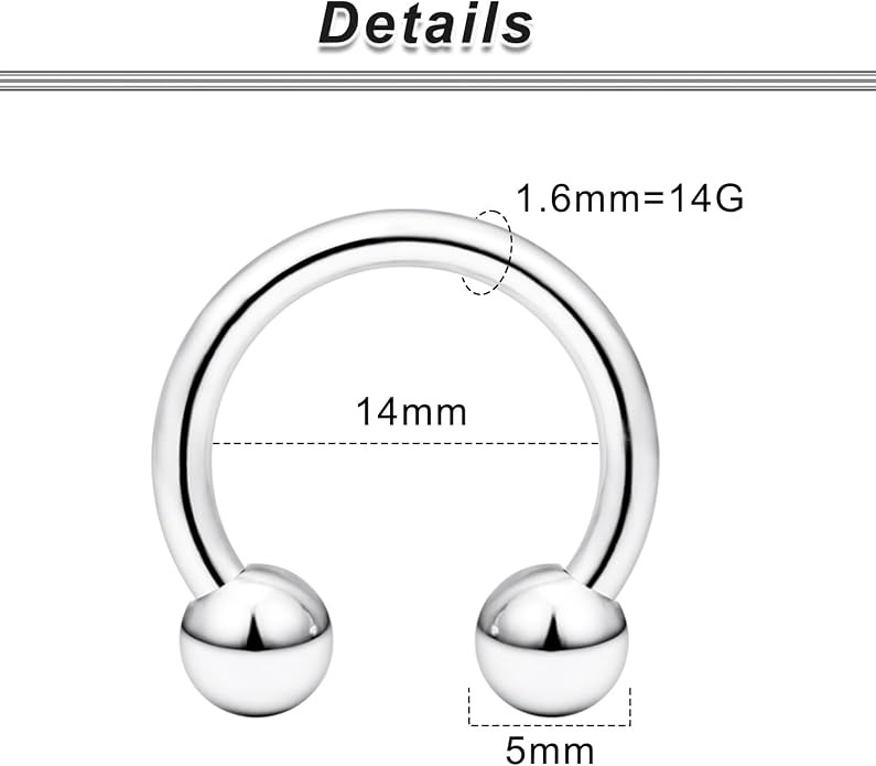 00G 0G 2G 4G 6G 8G 10G 12G 14G 16G Septum Rings Silver Black Surgical Steel Heavy Gauges Earrings Stretching kit Eyebrow Lip Septm Nose Rings Helix Tragus Daith Rook Earrings Hoops 10mm-19mm