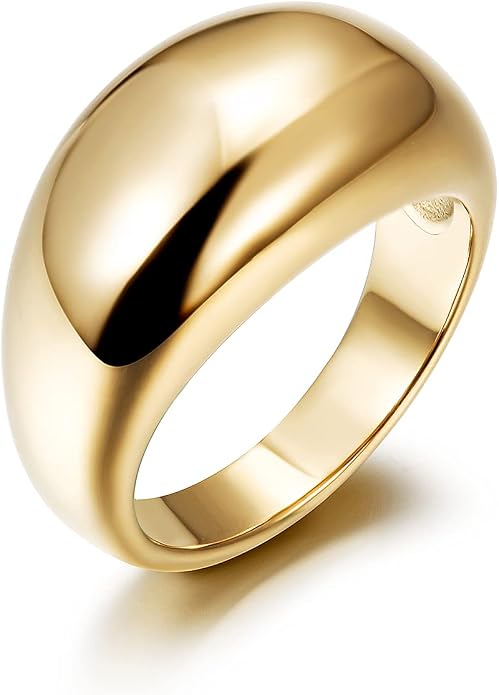 CIUNOFOR 14K Gold Plated Ring for Women Non Tarnish, Chunky Statement Stackable Rings, Bold Crossover Domed Band, Fit Size 6 to 10