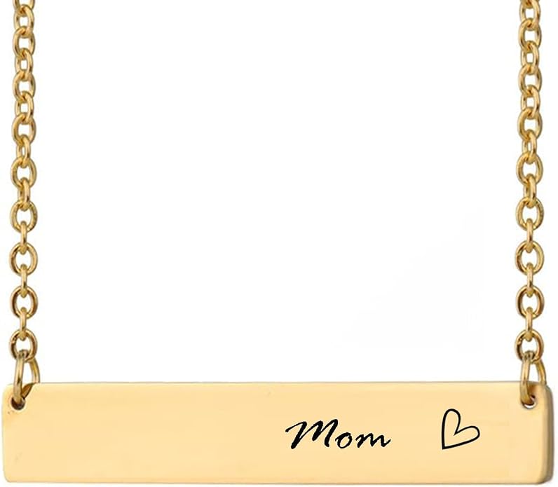 HUAN XUN Custom Bar Necklace Personalized Engraved Name Bar Necklace for Women Customized Stainless Steel Heart Pendant Bar Jewelry Gift for Her Mother Day Christmas