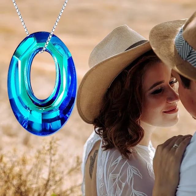 Oval Crystal Necklace S925 Sterling Silver Oval Austrian Crystal Pendant