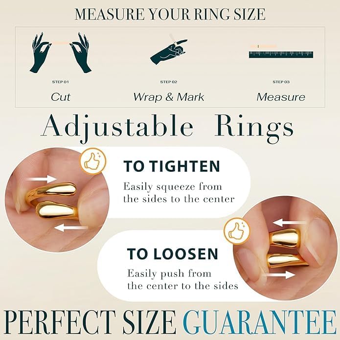 Non Tarnish Gold Chunky Rings for Women, 14K Gold Plated Statement Dome Rings Stacking Silver, Adjustable Mens Eternity Wedding Band Mixed Metal Jewelry Size 3-13