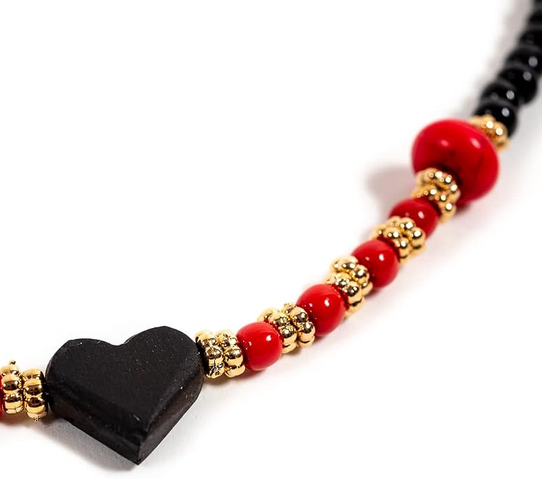 Bohemian Genuine Natural Azabache Heart Pendant Red Beaded Necklace Protector Amulet Againt Envy Boho Style