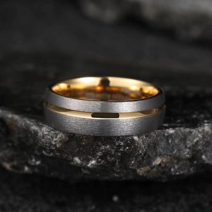 King Will Mens 8mm Rose Gold Groove/Gold Loop/Black Cross Groove Tungsten Carbide Wedding Ring Line Flat Pipe Cut Brushed Polished Comfort Fit 7-14
