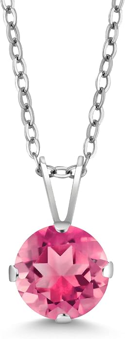 Gem Stone King 7MM Round Gemstone Birthstone Pendant Necklace For Women | 925 Sterling Silver | With 18 Inch Silver Chain | Fine Jewelry Gifts for Women Her Mom Wife