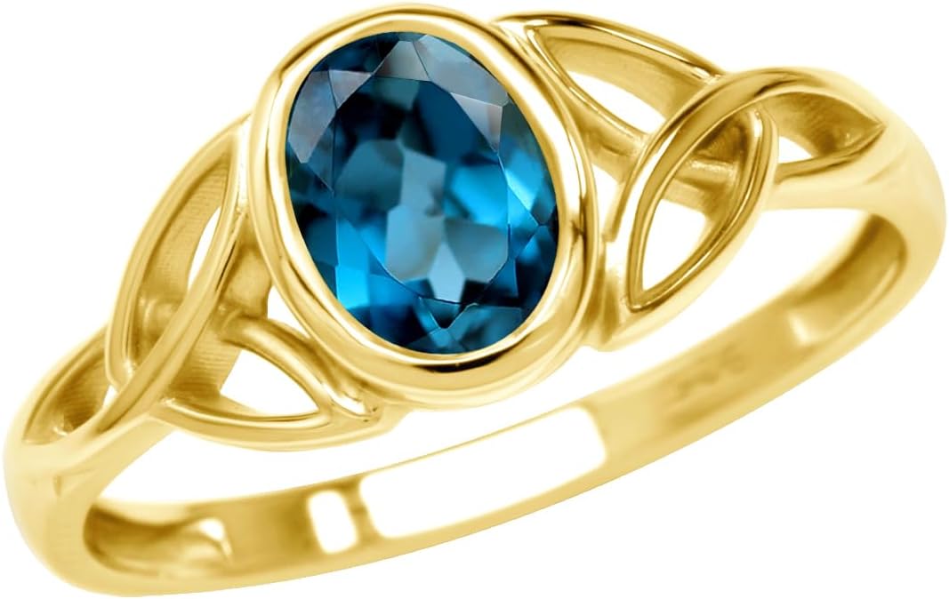 Silvershake 7x5MM Oval Shape Birthstone Gemstone White Gold Plated or 18K Yellow Gold Plated 925 Sterling Silver Triquetra Trinity Celtic Knot Solitaire Ring Jewelry for Women