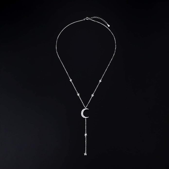 Ladytree 925 Sterling Silver Jewelry Crescent Moon and Star Pendant Necklace