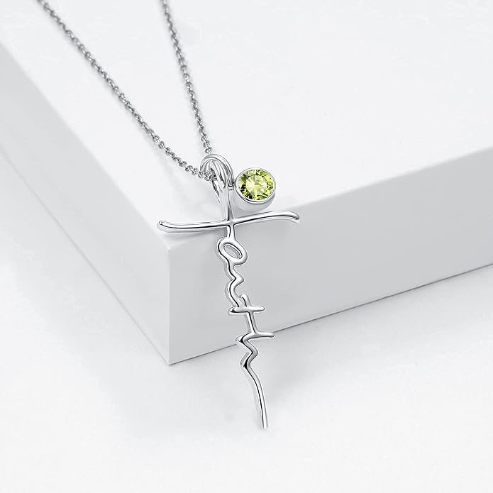 PRAYMOS Faith Cross Necklace for Women 925 Sterling Silver Pendant Necklace With Birthstone Initial Christian Religious Confirmation Baptism Mothers Day Gifts