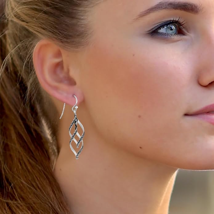 Charmsy 925 Sterling Silver Double Twisted Infinity Dangle Earrings for Women | Linear Marquise Large Loops Classic Infinity Drop Dangle Earrings