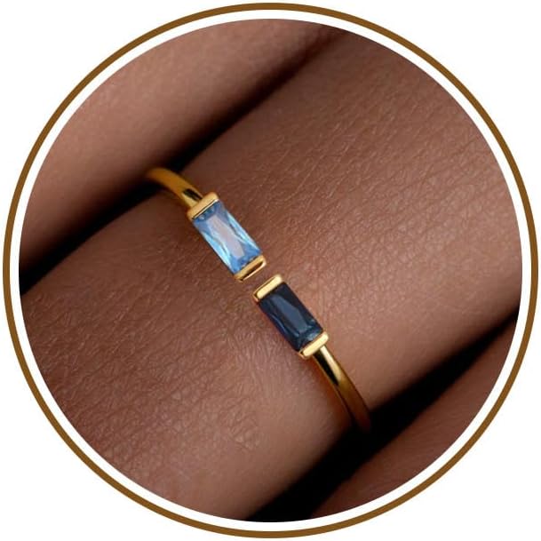 JSJOY Birthstone Rings for Women Dainty Emerald Blue Ring Birthday Gifts for Mom Her Gemstones CZ Ring for Teens Gold Rings That Don't Tarnish Adjustable Ring Jewelry Gifts