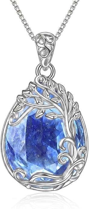 Teardrop Moonstone Necklace for Women Tree of Life/Filigree Birthstone Pendant Necklace Jewelry