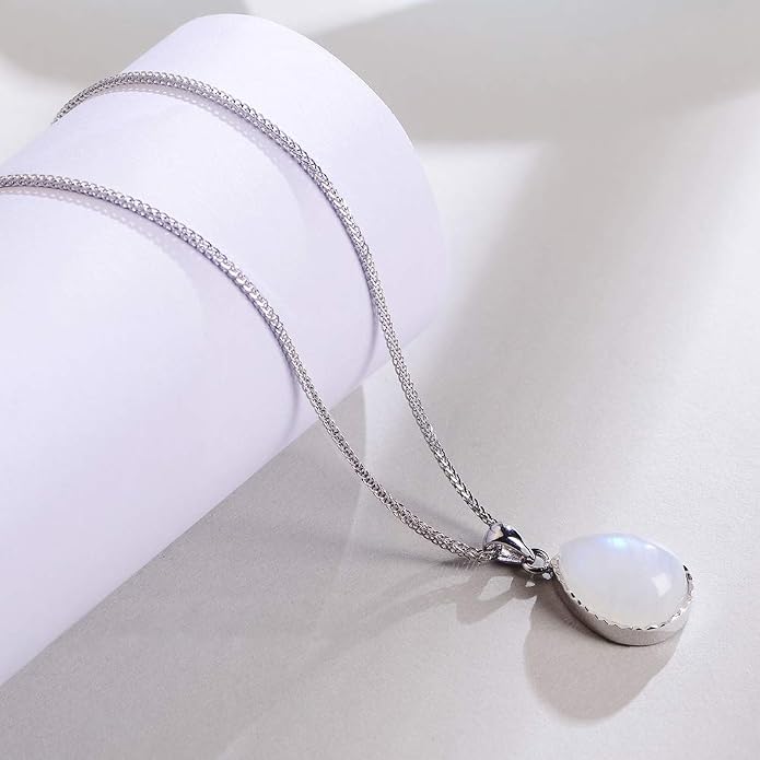 iSTONE 925 Sterling Silver Natural Crytral for Womens Pendant Necklace, Gemstone Birthstone with 17.8" Silver Chain Ladies