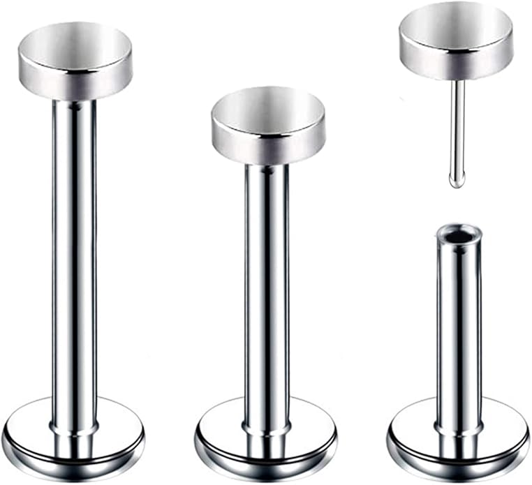 3pcs G23 Titanium 20G/18G/16G 6mm/8mm/10mm/12mm Press Fit Threadless Push Pop 2.5mm 3mm 4mm Flat Top 4mm Flat Back Piercing Lip Stud Earring Labret Monroe Lip Ring Tragus Cartilage Earring Stud