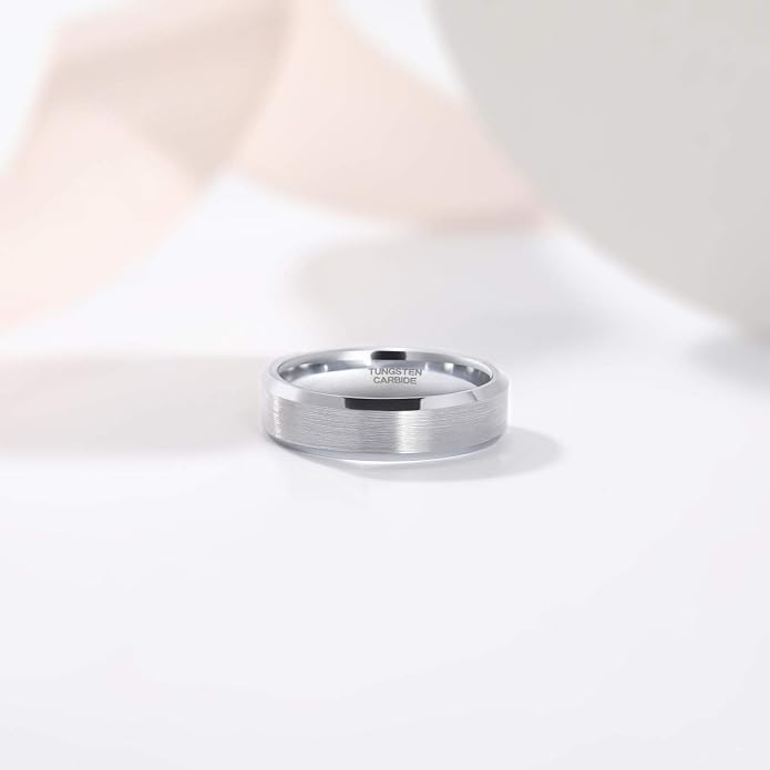 TRUMIUM 4mm 6mm 8mm Tungsten Wedding Band Ring for Men Women Silver Plated Matte Finished Engagement Rings Comfort Fit 4-15