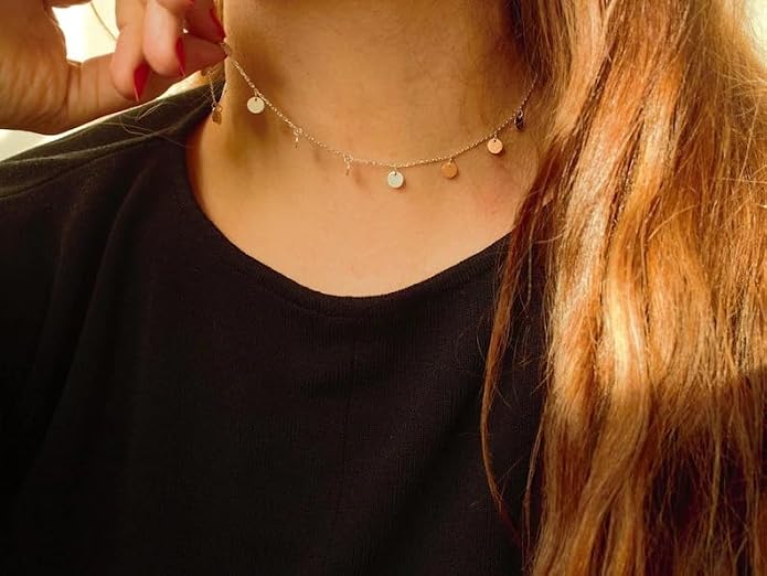 Gold Choker Necklaces 14K Gold Plated/Silver Disc Choker Necklaces Dangling Star Heart Pendant Necklaces Summer Beach Boho Necklaces Aesthetic Necklace Gift for Women