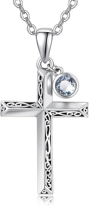 PRAYMOS Cross Necklace for Women Men, 925 Sterling Silver Simple Dainty Cross Necklace, Christian Religious Jewelry, Mothers Day Fathers Day Anniversary Birthday Gift