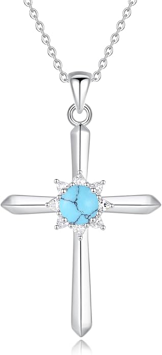 FANCIME Birthstone Cross Necklace for Women Sterling Silver Birthstone Necklace Halo Infinity Cross Pendant Necklace Fine Jewelry Valentines Day Gifts Birthday Holiday Gifts for Her, 16"+2" Inches