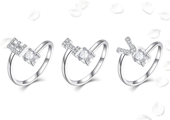 STARCHENIE Adjustable Initial Ring for Women 925 Sterling Silver Letters A-Z 26 Alphabet Rings Size 7