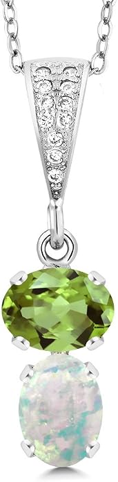 Gem Stone King 2-Stone Gemstone Birthstone Pendant Necklace for Women in 925 Sterling Silver | Oval 8x6MM | 18 Inch Silver Chain | Fine Jewelry for Her Mom Wife
