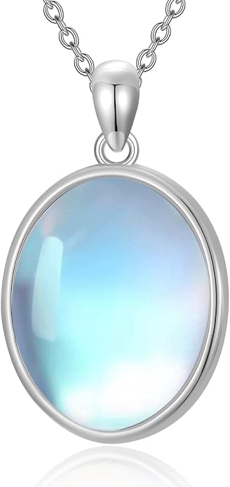 925 Sterling Silver Oval Moonstone/Turquoise Pendant Necklace, Dainty Necklace Jewelry Gifts for Women, with 18+2inch Chain
