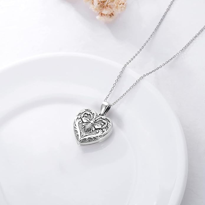SOULMEET Personalized Silver Locket Necklace That Holds Pictures Photo Keep Someone Near to You, Memorial Custom Lockets Necklaces Letters Engraving for His Her