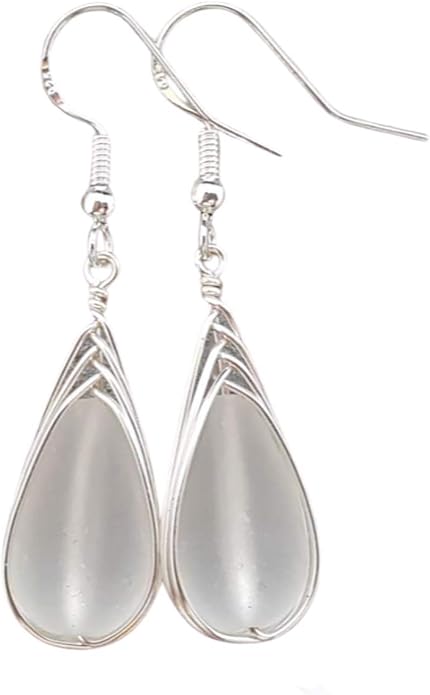 Handmade Sea Glass Earrings, Hawaiian Jewelry, Wire Braided Earrings Teardrop Earrings, Beach Jewelry Sea Glass Jewelry For Women Birthday Gift