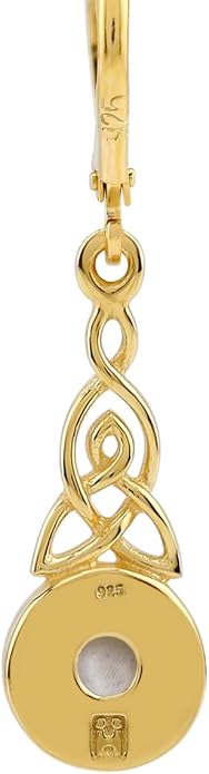 Silvershake 6MM Round Shape Inlay White Gold Plated or Yellow Gold Plated 925 Sterling Silver Triquetra Celtic Knot Dangle Leverback or Hook Earrings Jewelry for Women