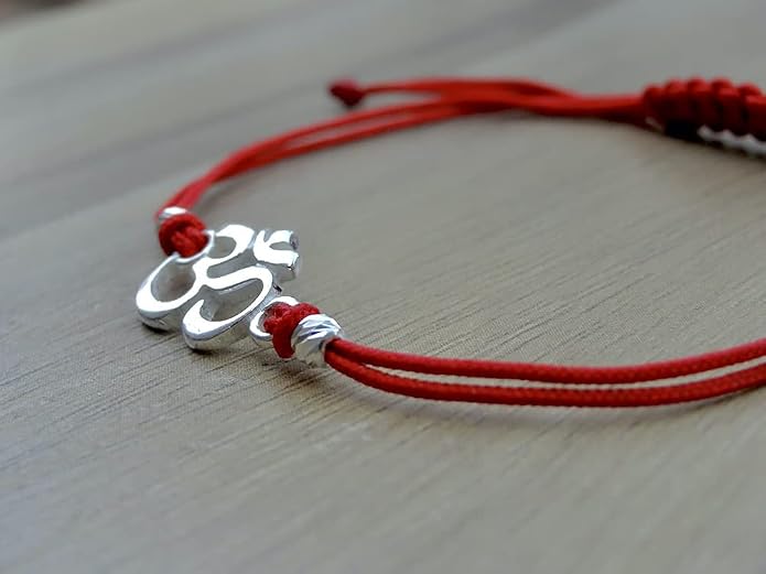 Om Bracelet Red String Sterling Silver 925 Chakra Healed Buddha Yoga Spiritual Charm Adjustable Size Unisex Handmade Jewelry