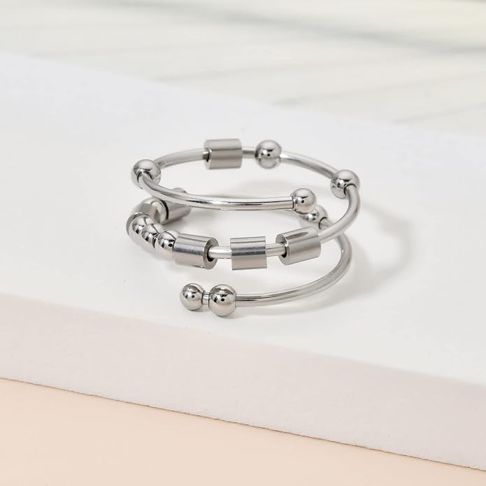 Morse Code Rings for Women, Stainless Steel Spinner Ring Fidget Rings for Anxiety Ring Morse Code Rings Inspirational Gifts Jewelry Women Birthday Graduation Gifts for Best Friends