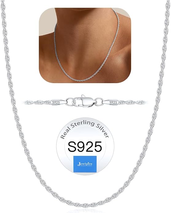 Jewlpire 925 Sterling Silver Plated Rope/Cuban/Paperclip/Herringbone Chain Necklaces for Women, 18K Gold Plated Chain Necklace,Hypoallergenic Women's Chain Necklaces 16+3 Inch