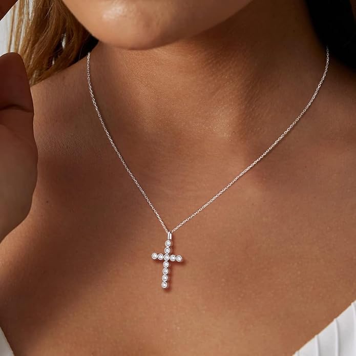 Sterling Silver Cross Necklace for Women Birthstone Religious Jewelry