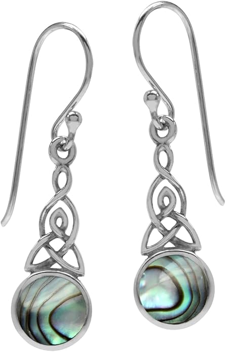 Silvershake 6MM Round Shape Inlay White Gold Plated or Yellow Gold Plated 925 Sterling Silver Triquetra Celtic Knot Dangle Leverback or Hook Earrings Jewelry for Women