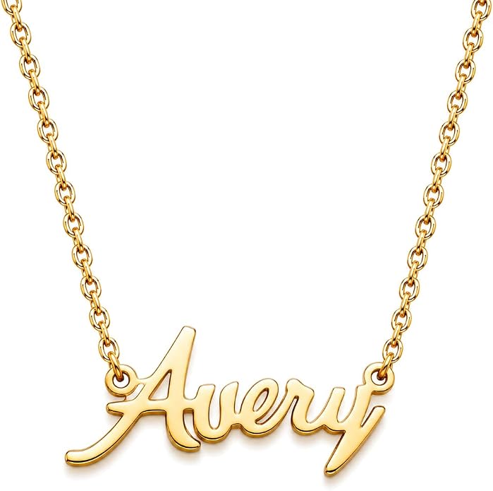 MOMOL 18K Gold Plated Stainless Steel Name Necklace Personalized Custom Name Necklace Customized Nameplate Necklace for women