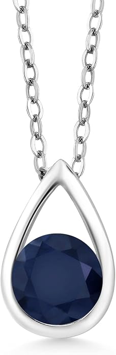 Gem Stone King Teardrop Pendant Necklace For Women | 5MM Round Gemstone Birthstone | 925 Sterling Silver | With 18 Inch Silver Chain | Fine Jewelry Gift for Her Mom Women Wife