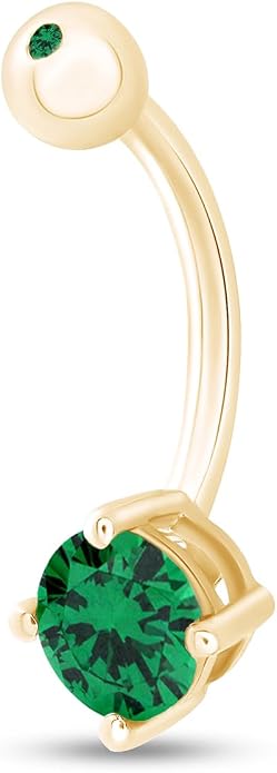 AFFY Round Shape Body Piercing Curved Barbells, Floating Navel Belly Piercing Button Premium Surgical Steel Ring in 14K Gold Over Sterling Silver