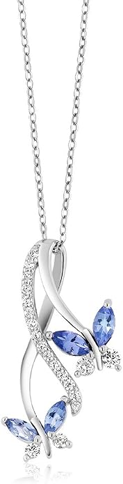 Gem Stone King 1.21 Cttw Blue Tanzanite Necklace | Butterfly Infinity Pendant Necklace for Women | 925 Sterling Silver | December Gemstone Birthstone | With 18 Inch Silver Chain