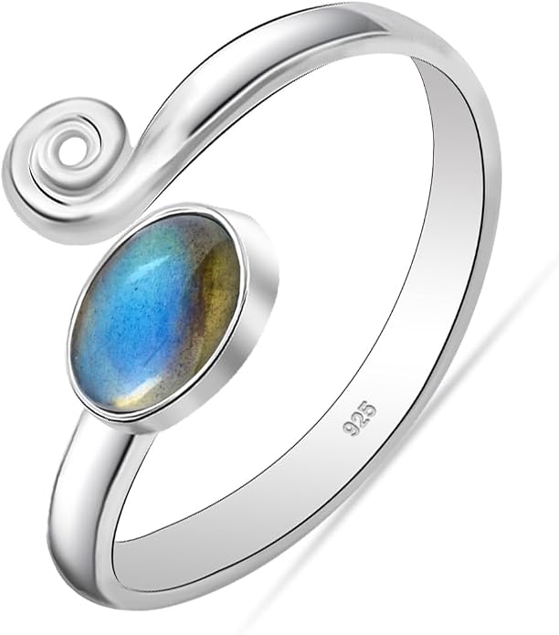 LeCalla 925 Sterling Silver Toe Rings for Women | Minimalist Open Adjustable Handmade Gemstone Toe-Ring | Women's Cuff Toe Ring Summer Beach Foot Jewelry