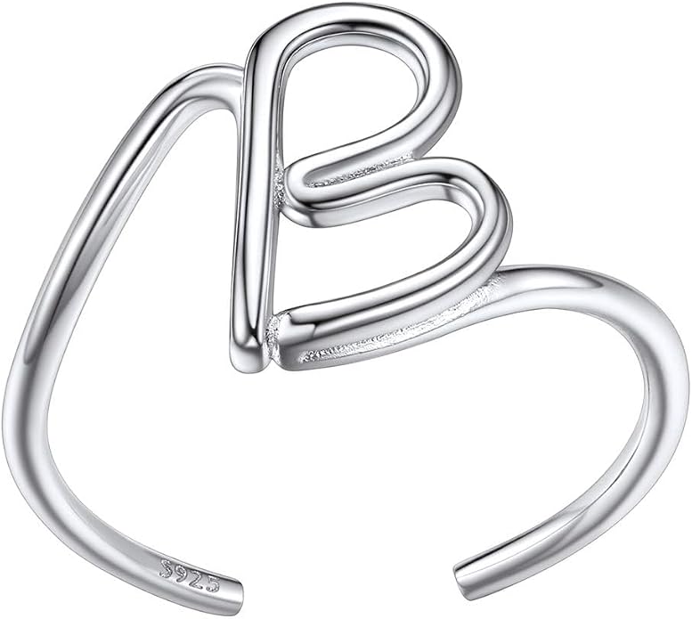SILVERCUTE S925 Initial Rings, Adjustable Size 6-12 Statement Alphabet Letter A-Z Jewelry Personalized Twisted Initials Rings Sterling Silver Stacking Ring for Women