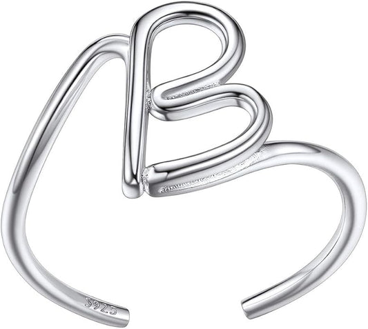 SILVERCUTE S925 Initial Rings, Adjustable Size 6-12 Statement Alphabet Letter A-Z Jewelry Personalized Twisted Initials Rings Sterling Silver Stacking Ring for Women