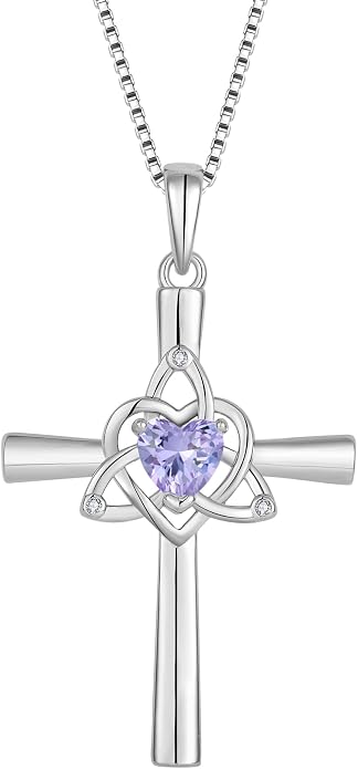 Celtic Cross Necklace 925 Sterling Silver Necklace for Women Birthstone Necklace Jewelry Gifts for Christmas Birthday or Anniversary Birthday