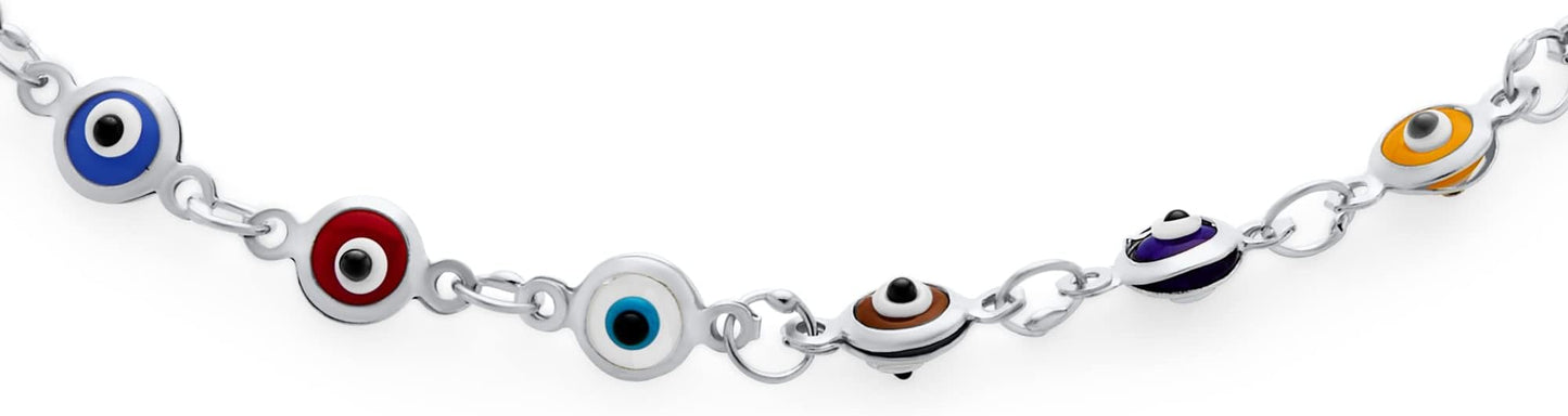 Bling Jewelry Turkish Protection Multi Evil Eye Anklet Charm Ankle Strand Bracelet Rose Gold .925 Sterling Silver