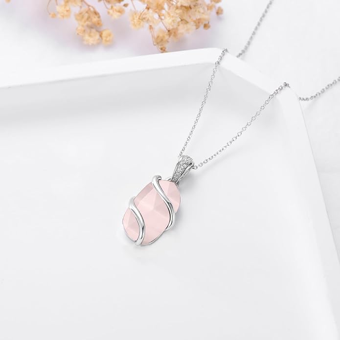 HPQQ Necklace for Women 925 Sterling Silver Dainty Gemstone Pendant Fine Jewelry Birthday Mothers Day Gifts for Mom Wife Her