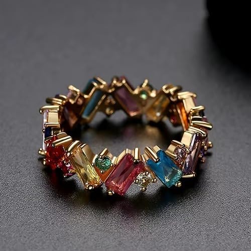Cubic Zirconia Ring for Women, Emerald Cut Cubic Zirconia Eternity Ring, Fashion Wedding Band Style, Continuous Diamond Design