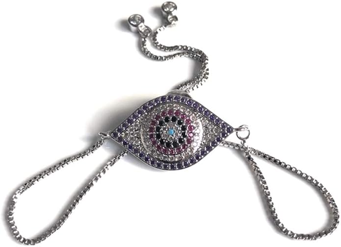 SIFRIMANIA Evil Eye Adjustable Sliding Bead Shiny Bracelet Lucky Charms Jewelry for Women of All Ages