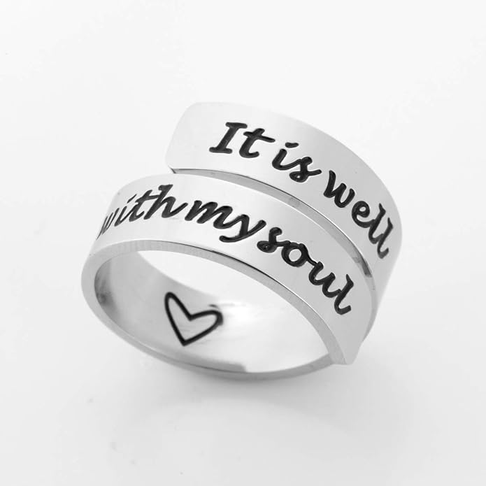 Inspirational Motivational Adjustable Ring Personalized Stainless Steel Spiral Wrap Twist Rings Encouragement Statement Graduation Jewelry Birthday Gifts for Women Teengirls.