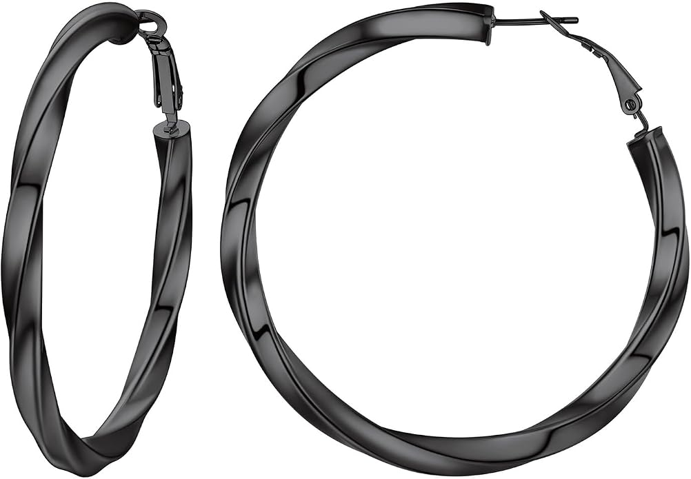 Stainless Steel Chunky Hoop Earrings For Women, Minimalist and Chic, Black/Gold Plated, Round Hoops Earrings Hypoallergenic, Size: 30mm/40mm/60mm/80mm, Come with Box